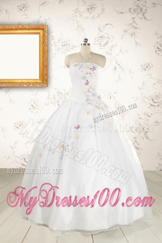 Pretty White Strapless Embroidery 2016 Sweet 16 Dresses