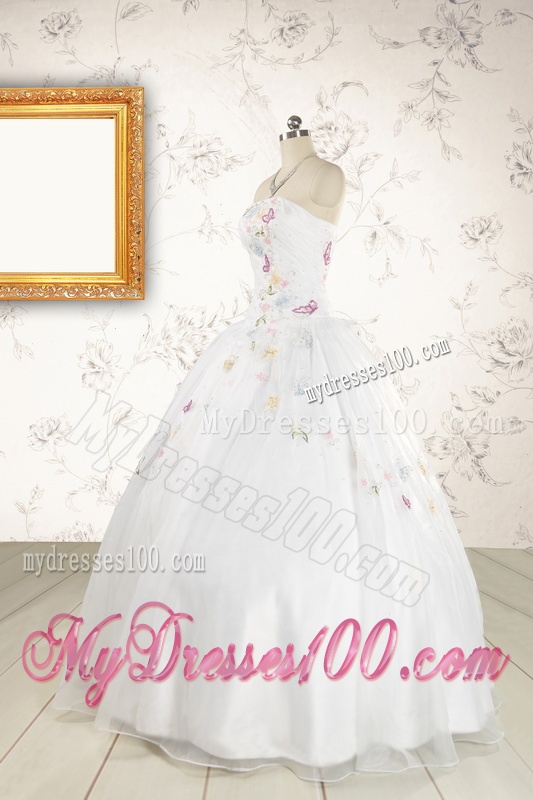 Pretty White Strapless Embroidery 2016 Sweet 16 Dresses