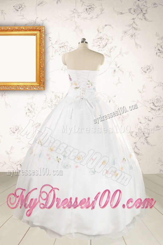 Pretty White Strapless Embroidery 2016 Sweet 16 Dresses