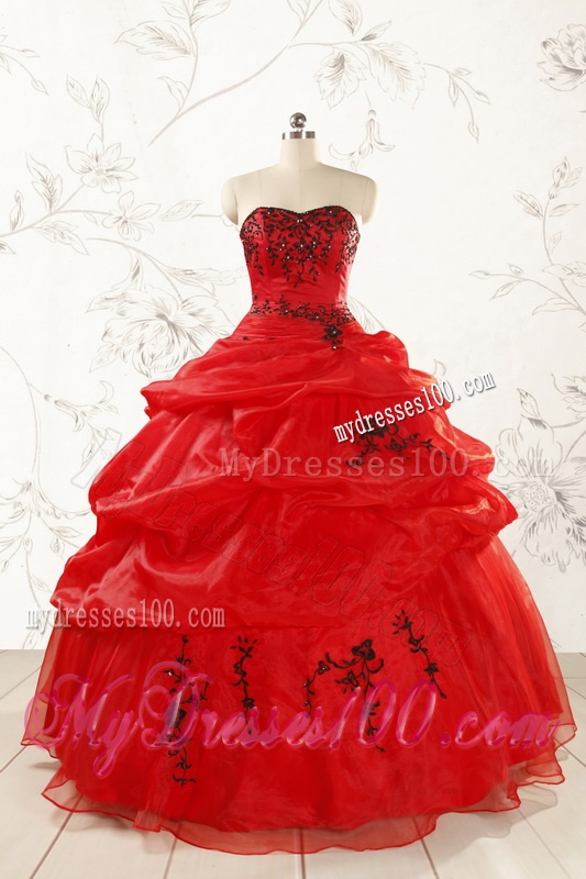 Top Seller Sweetheart Appliques Quinceanera Dress in Red