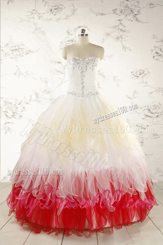 Unique Multi Color Sweetheart Ruffled Quinceanera Dresses wth Beading
