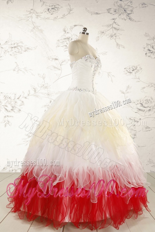 Unique Multi Color Sweetheart Ruffled Quinceanera Dresses wth Beading