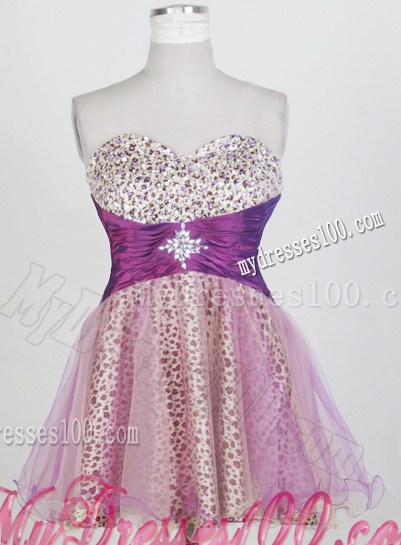 Diamonds Leopard Mini-length Prom Gown with Beaded and Ruched Belt