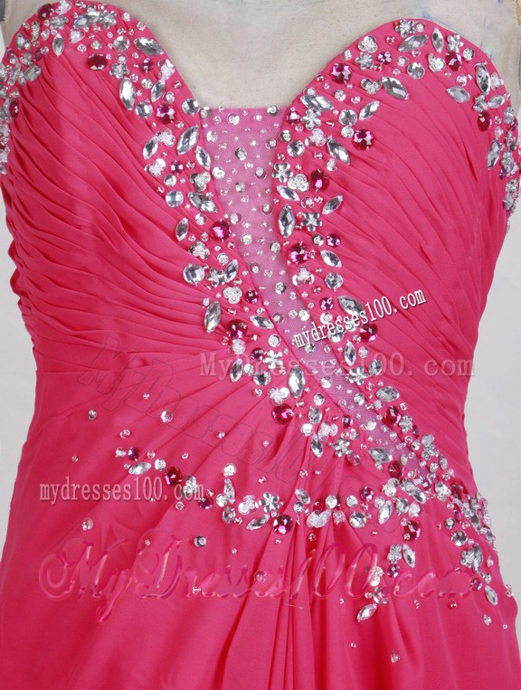 Shining Beadings Decorated Ruching Chiffon Prom Gown with Sweep Train