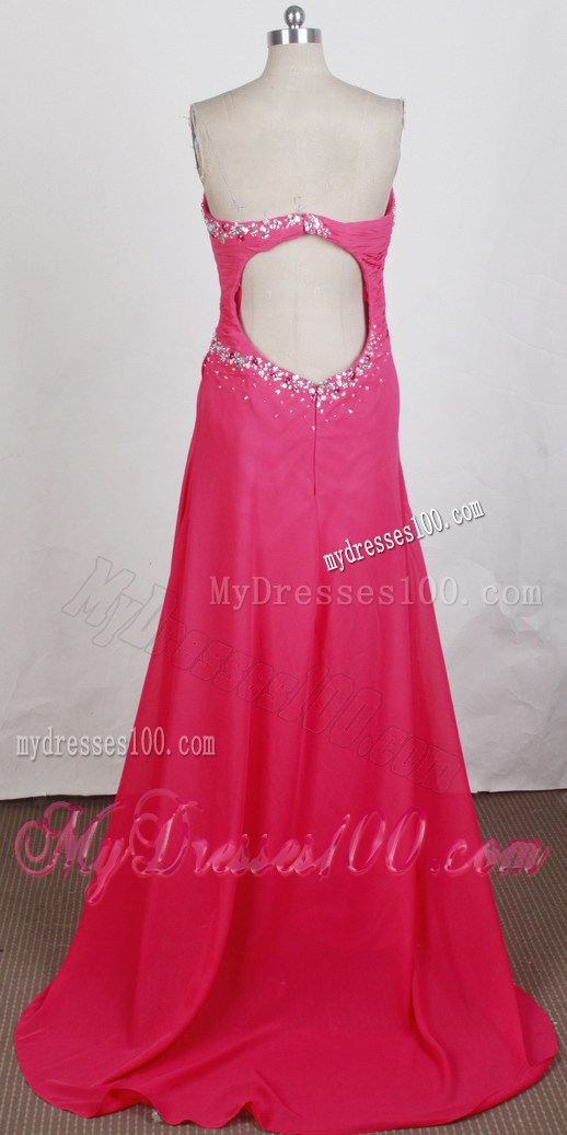 Shining Beadings Decorated Ruching Chiffon Prom Gown with Sweep Train