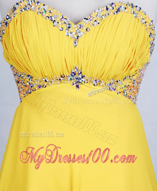 Ruching and Colored Diamonds Decorated Chiffon Prom Gown
