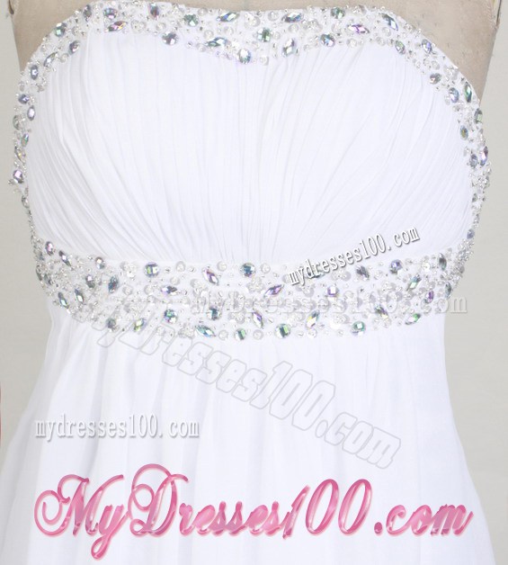 Beaded Long White Chiffon Prom Dresses Of Backless