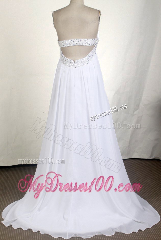 Beaded Long White Chiffon Prom Dresses Of Backless