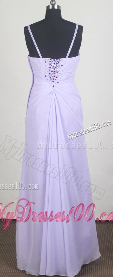 Lilac Long Prom Gown with Beading and Spaghetti Straps