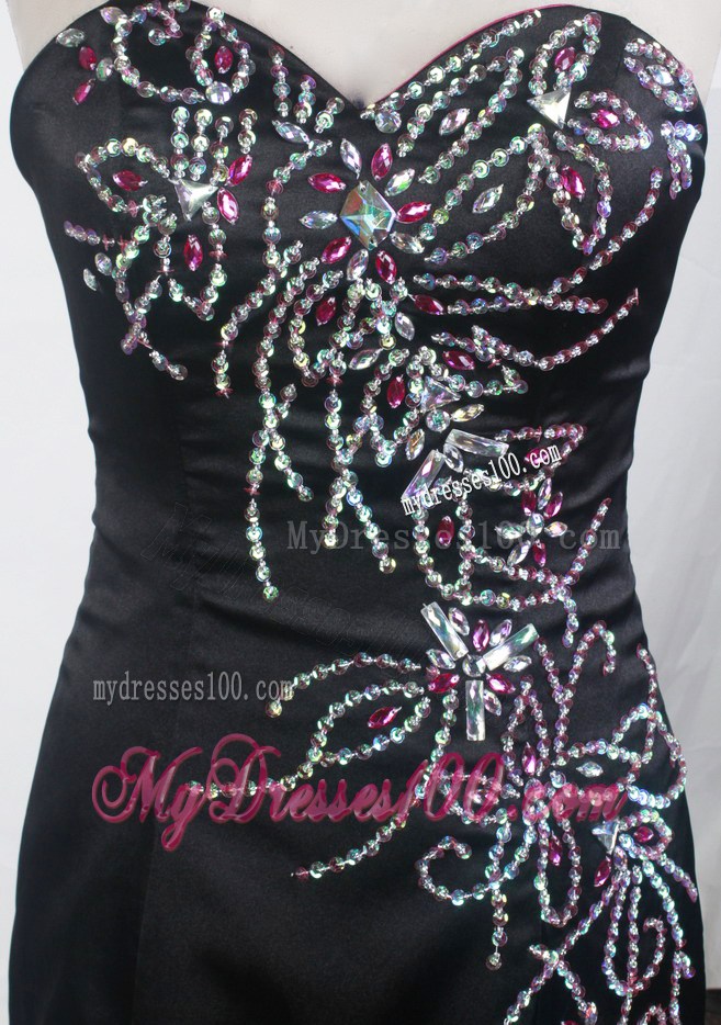 Beading Sweetheart Black Prom Dress Of Floor-length