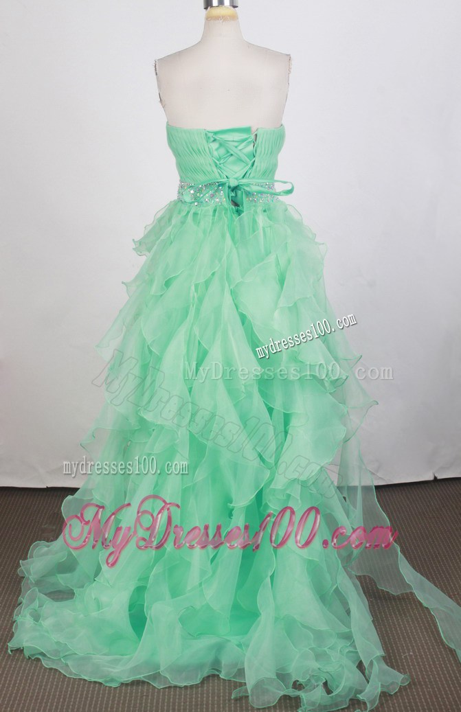 Beading Decorate Prom Dress with High-low Ruffles