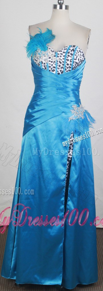 Column Sweetheart Prom Dresses with Ruche Leopard and Feather