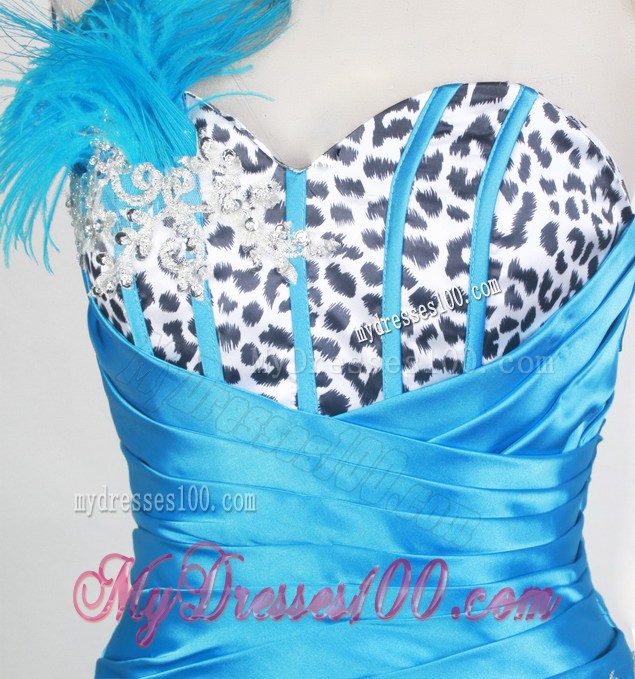Column Sweetheart Prom Dresses with Ruche Leopard and Feather