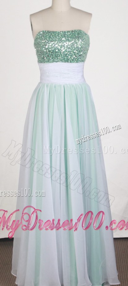 Zipper-up Back Floor-length Prom Gown with Sequins