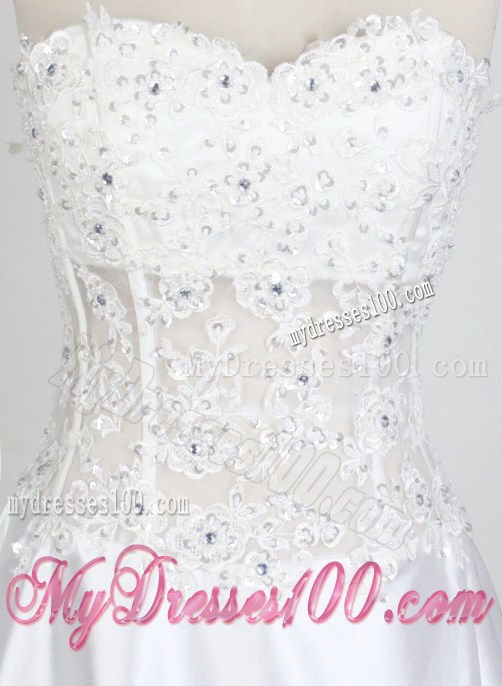 Simple White Beading Lacer Flowers Prom Dress with Brush Train