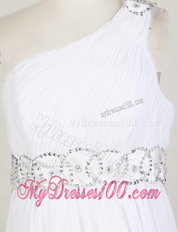 Back Covered One Shoulder Chiffon Prom Dress Decorated by Diamond Sash