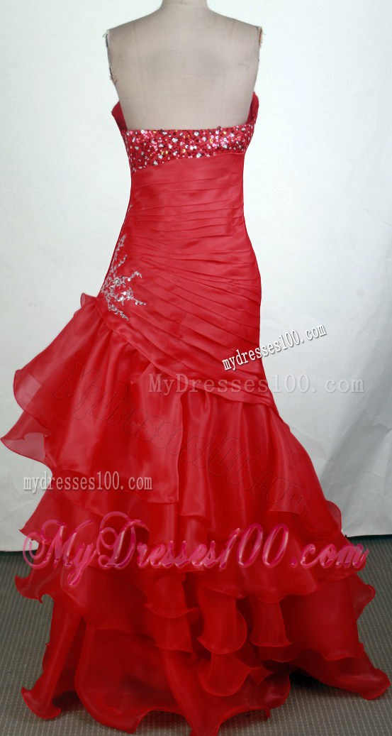 Ruffles and Beading Accent Prom Dresses in Wine Red