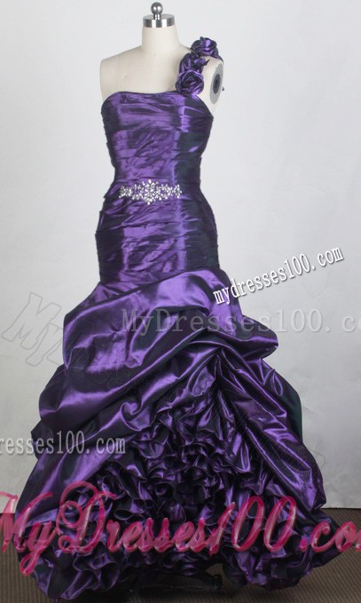 Handle Flowers Single Shoulder Beaded Mermaid Prom Dress with Ruffled Layers