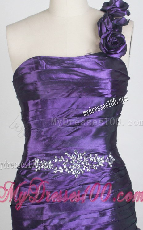 Handle Flowers Single Shoulder Beaded Mermaid Prom Dress with Ruffled Layers