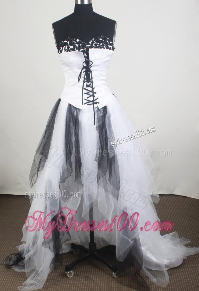 Black and White Prom Gown with Front Short and Back Long