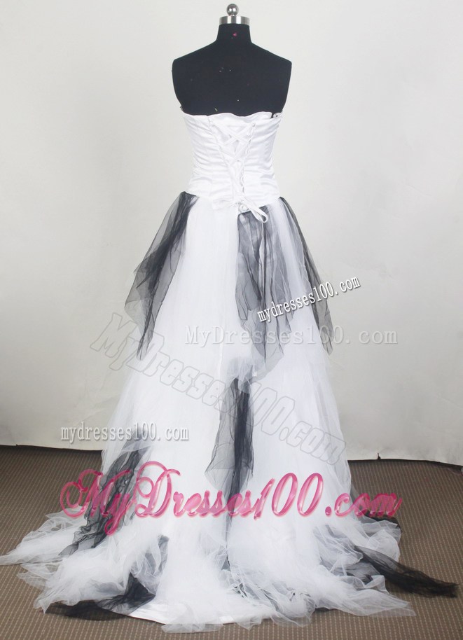 Black and White Prom Gown with Front Short and Back Long