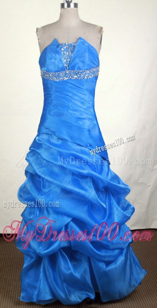 Pick-ups and Beading Accent Long Blue Dress For Prom