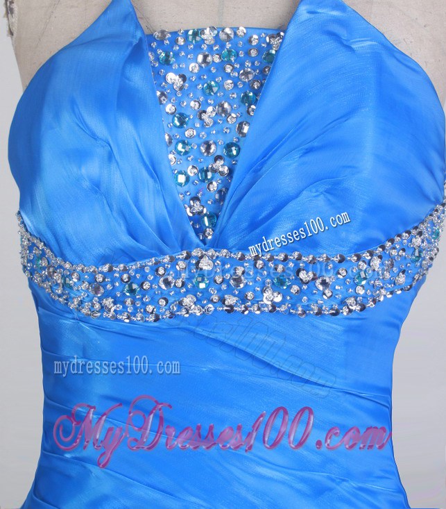 Pick-ups and Beading Accent Long Blue Dress For Prom