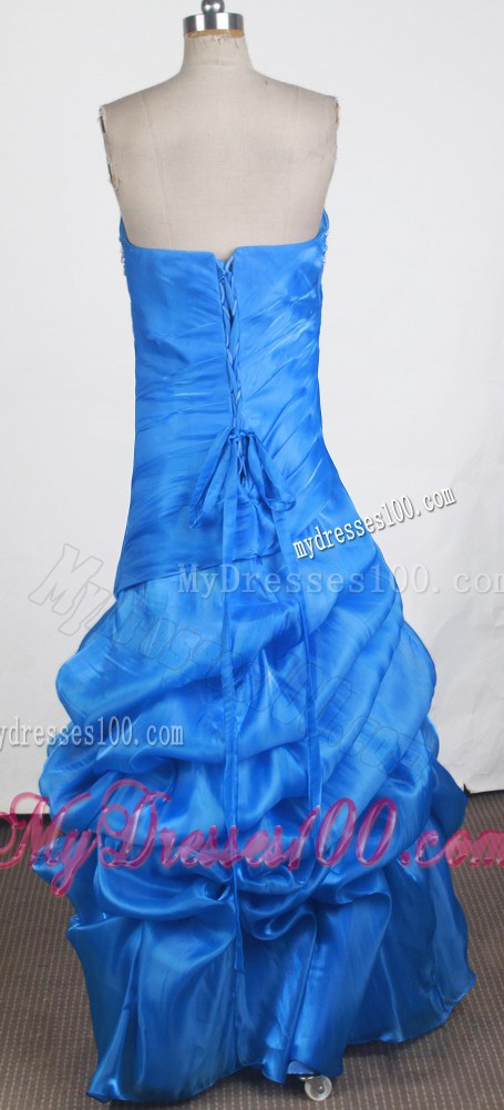 Pick-ups and Beading Accent Long Blue Dress For Prom
