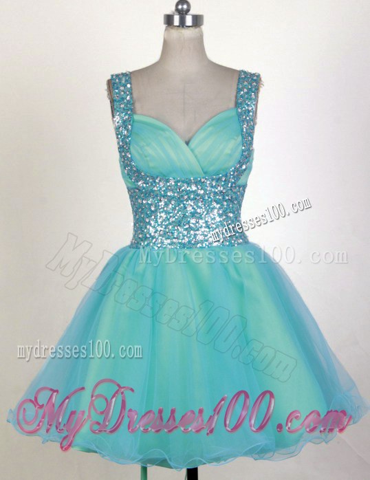 Beading Decorate Waist and Straps Mini Organza Prom Gown