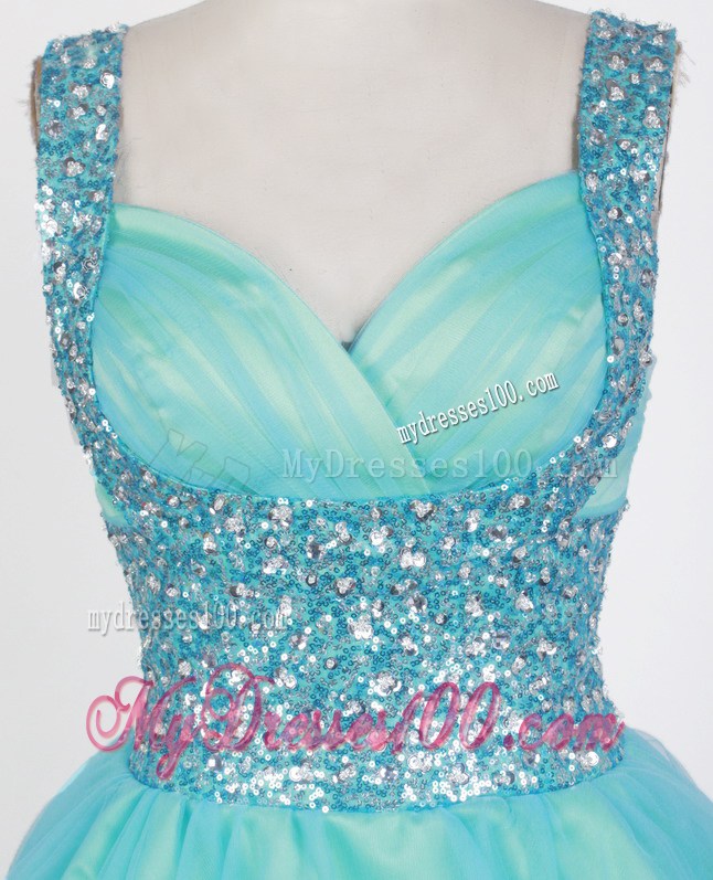 Beading Decorate Waist and Straps Mini Organza Prom Gown