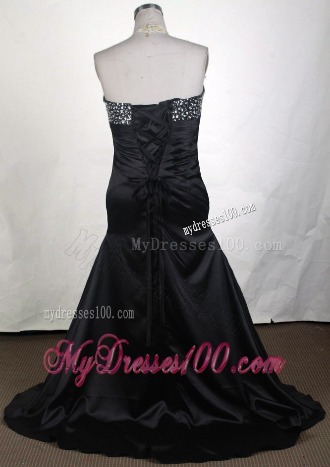 Beaded Sweetheart Black A-line Brush Prom Dresses