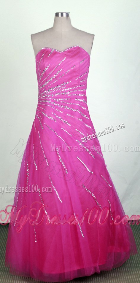 Beaded A-line Long Dresses For Prom in Hot Pink