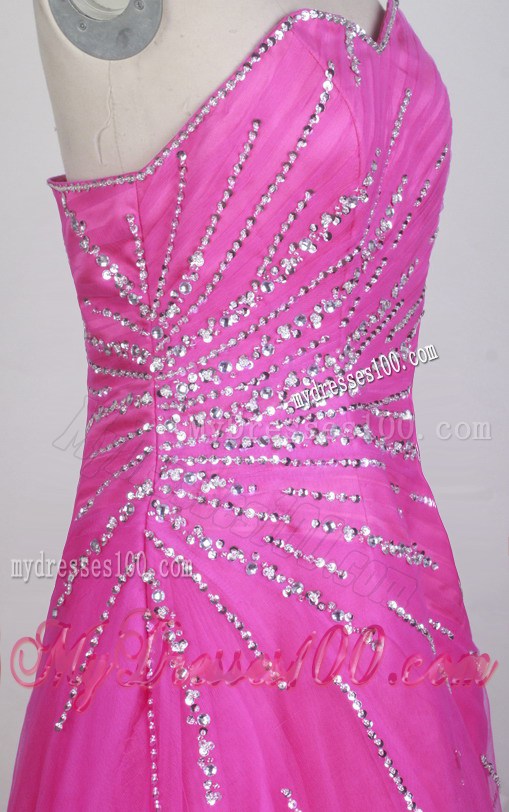 Beaded A-line Long Dresses For Prom in Hot Pink
