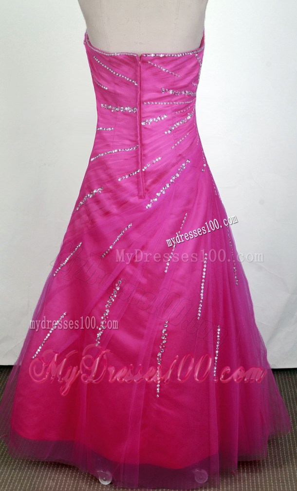 Beaded A-line Long Dresses For Prom in Hot Pink