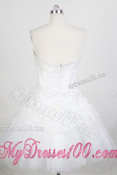 White A-line Organza Beaded Prom Gown Of Mini-length