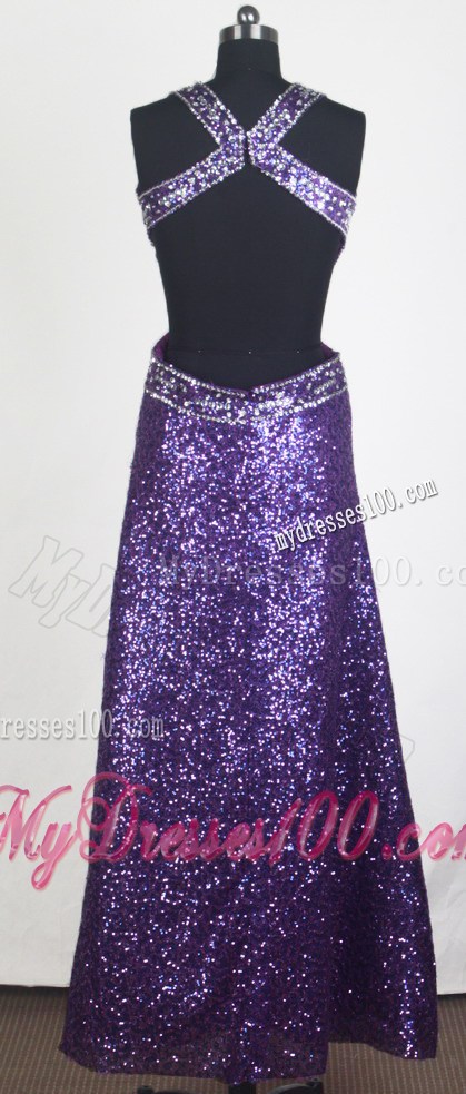 Eggplant Purple Prom Dress with Sequins and Cutout Waist