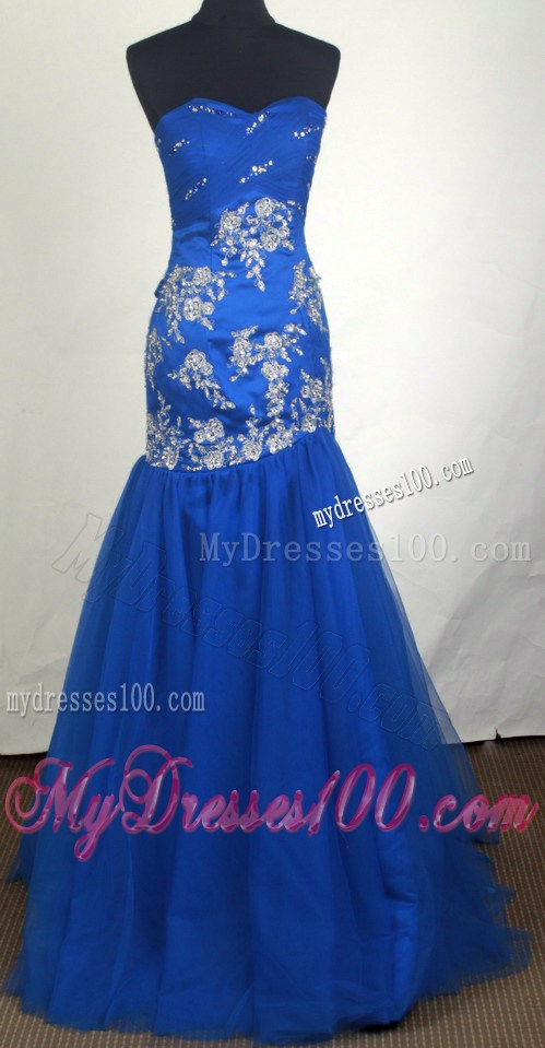 Appliqued Mermaid Dresses For Prom in Royal Blue