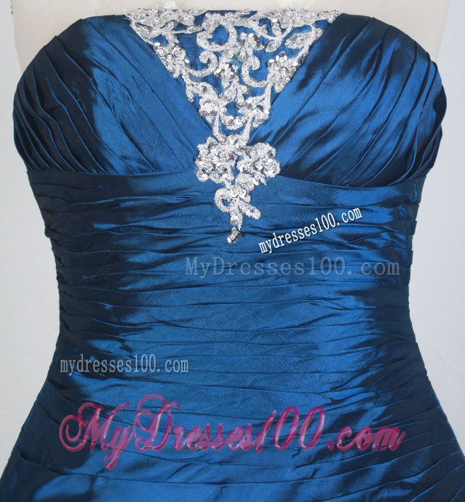 Column Strapless Prom Dress with Ruching and Beaded Appliques