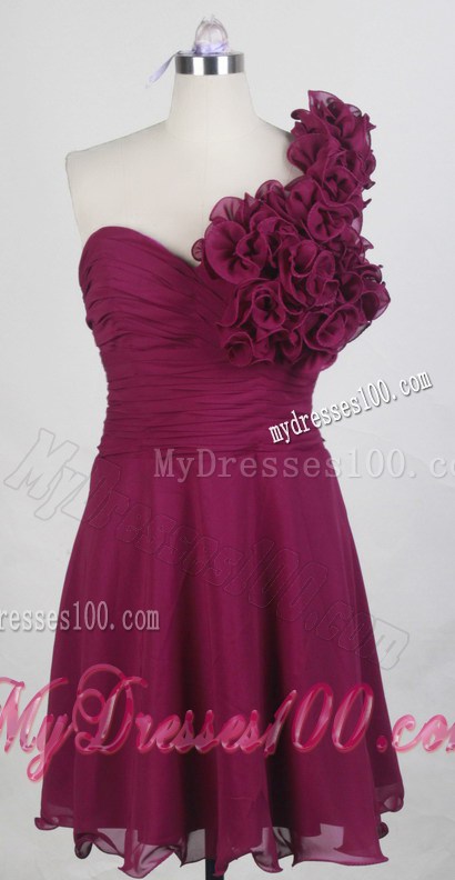 Flowery One Shoulder Mini Dresses For Prom in Burgundy