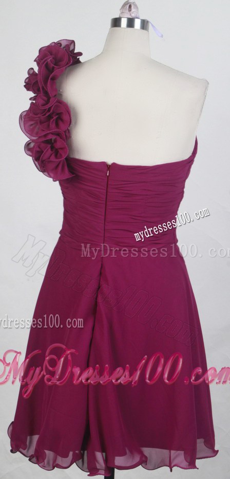 Flowery One Shoulder Mini Dresses For Prom in Burgundy