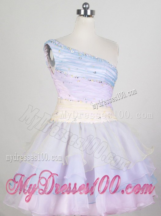 Colorful Single Shoulder Layered Mini Organza Prom Gown
