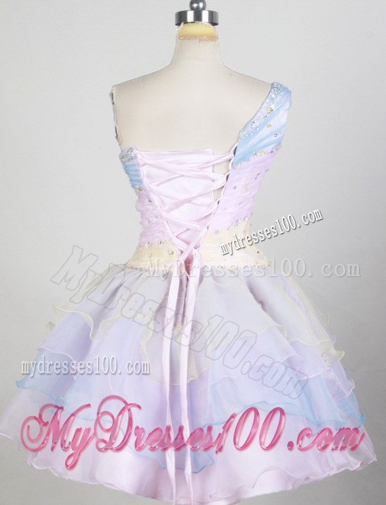 Colorful Single Shoulder Layered Mini Organza Prom Gown