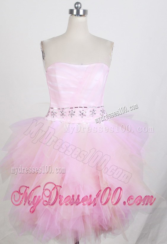 Baby Pink Mini-length Prom Dress with Puffy Skirt