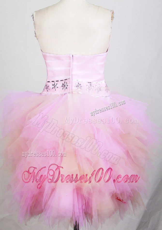 Baby Pink Mini-length Prom Dress with Puffy Skirt