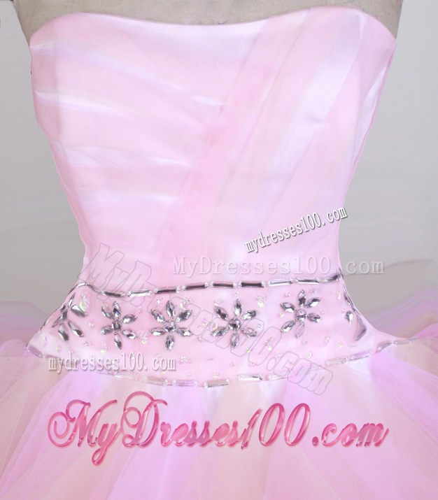 Baby Pink Mini-length Prom Dress with Puffy Skirt