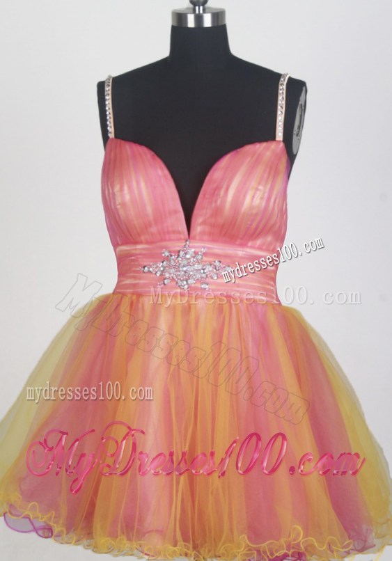 Watermelon and Yellow Mini Organza Dresses For Prom