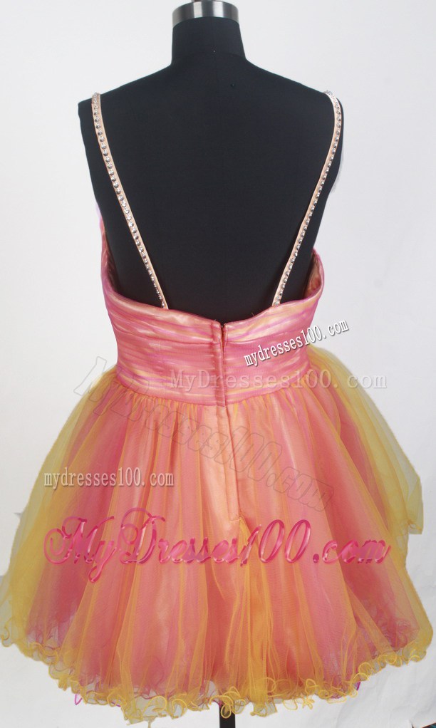 Watermelon and Yellow Mini Organza Dresses For Prom