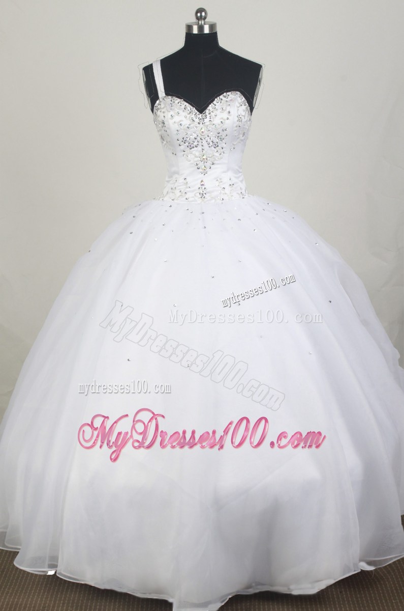 Ball Gown Single Shuouder Beaded White Cheap Dress for Sweet 16 On Sale
