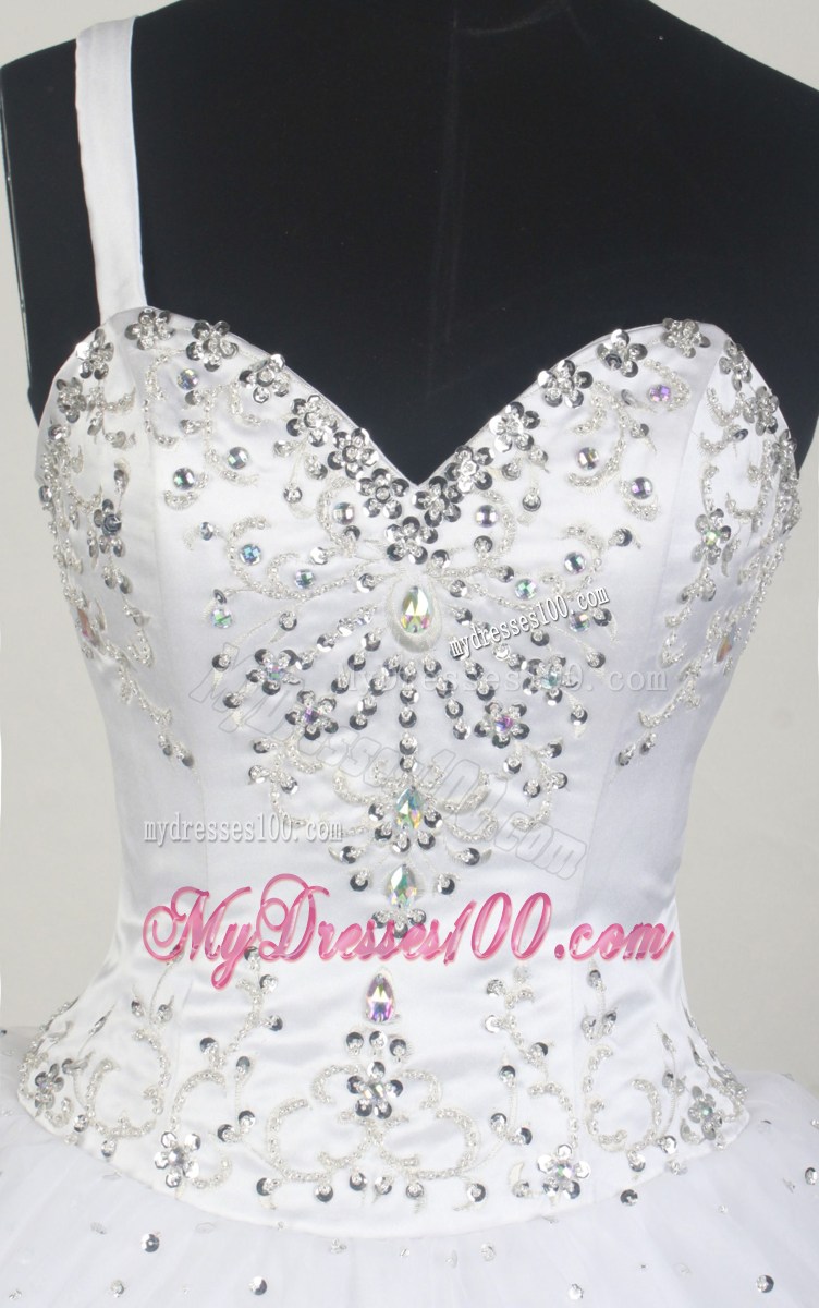 Ball Gown Single Shuouder Beaded White Cheap Dress for Sweet 16 On Sale