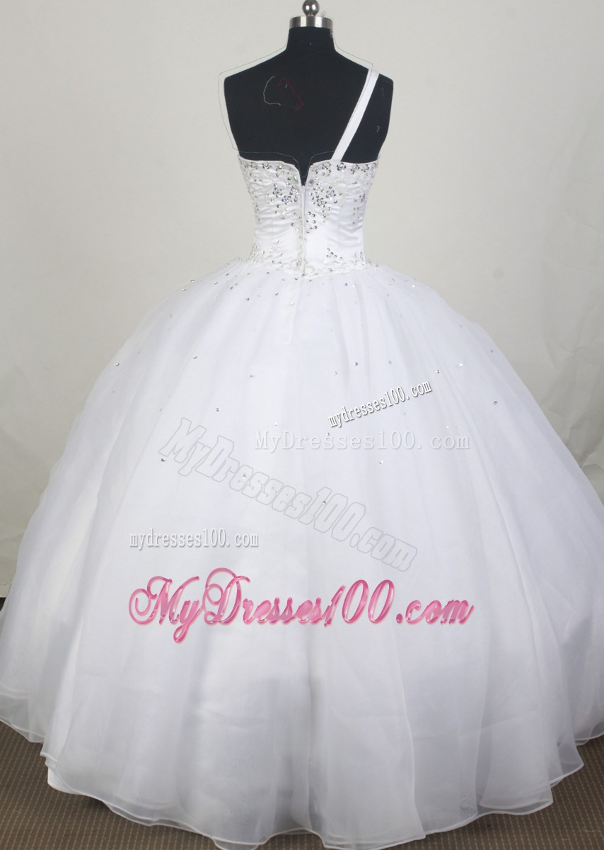 Ball Gown Single Shuouder Beaded White Cheap Dress for Sweet 16 On Sale